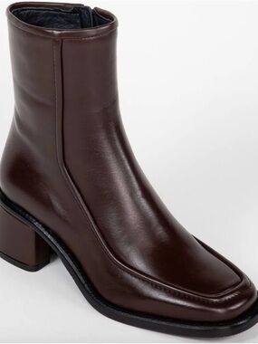 Women’s Dark Brown Leather Block Heel Ankle Booties
